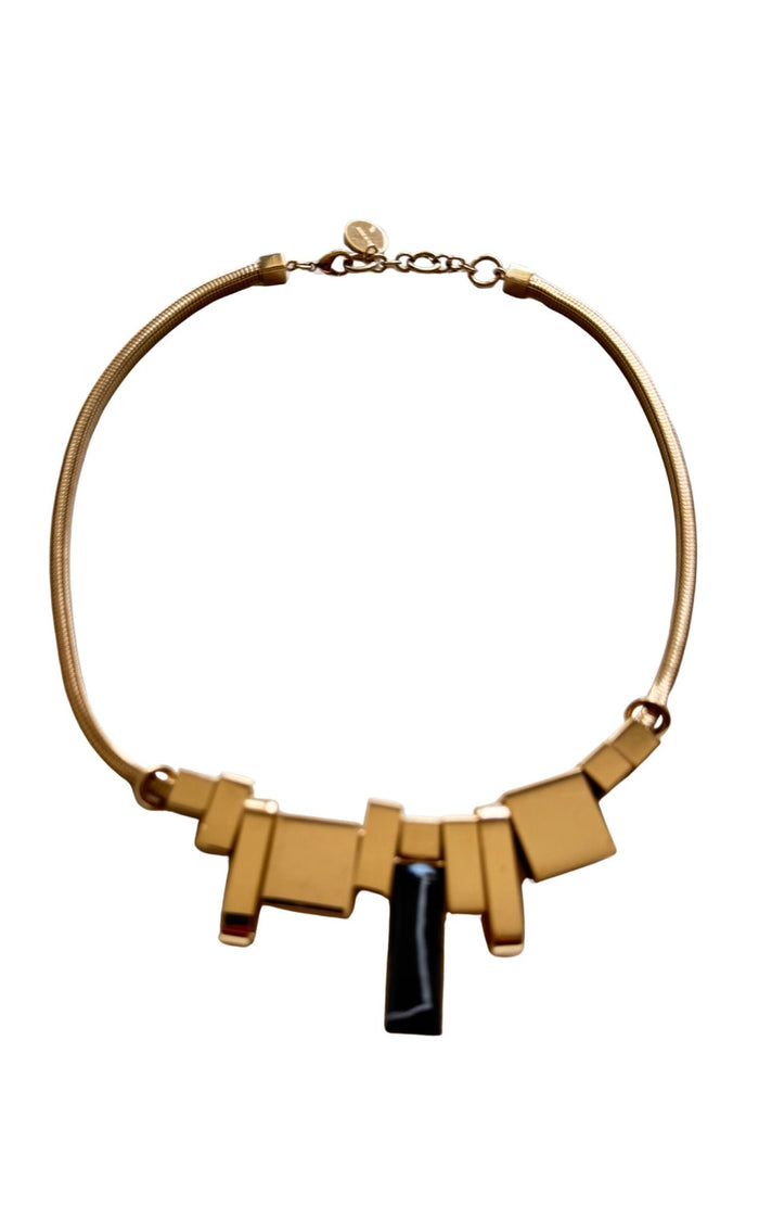 May Moma gold-tone geometric pendant necklace with black accent
