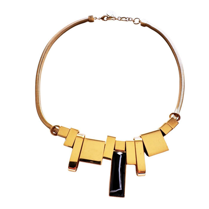 May Moma gold-tone geometric pendant necklace with black accent