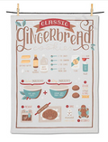 Tea towel with gingerbread recipe design on a white background