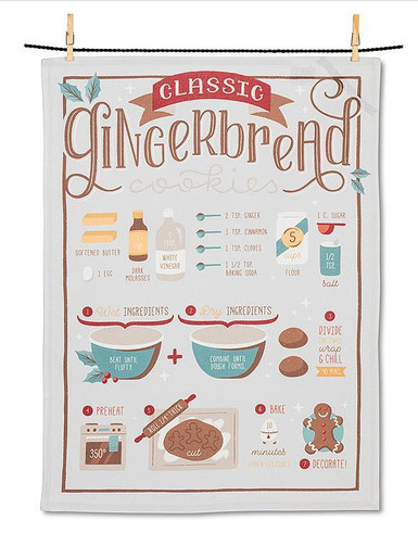 Tea towel with gingerbread recipe design on a white background