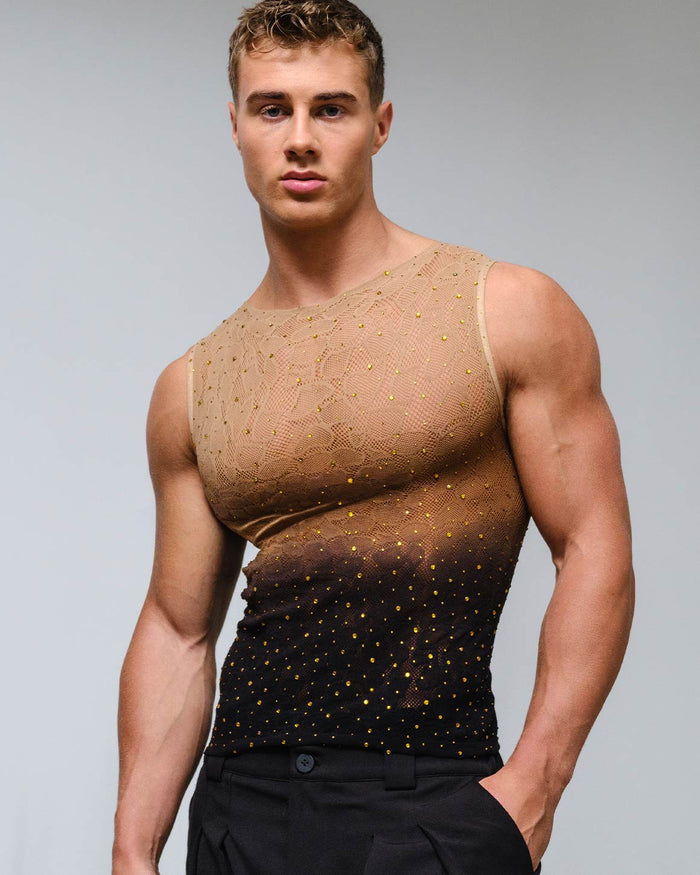 Gradient Rhinestone Leopard Tank Top