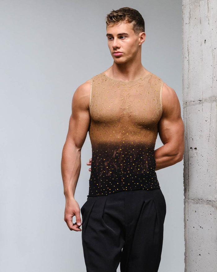 Gradient Rhinestone Leopard Tank Top