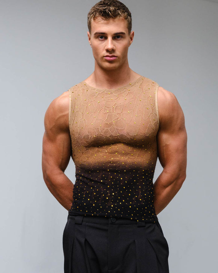 Gradient Rhinestone Leopard Tank Top