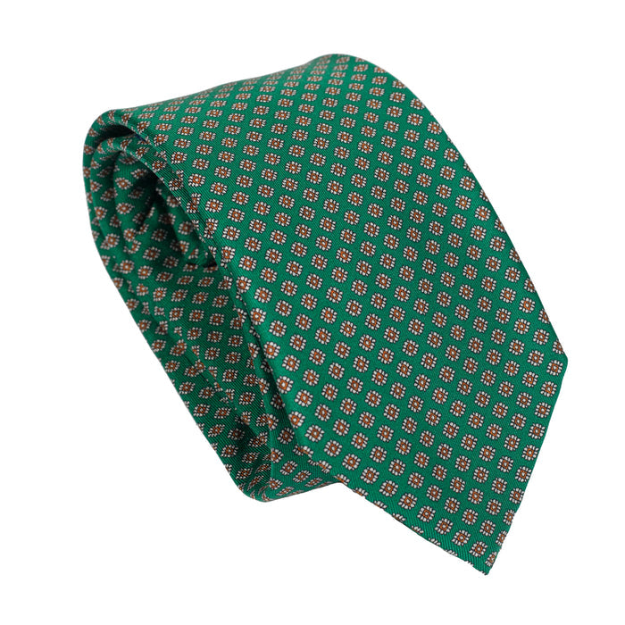 Green 100% Italian Silk Tie with Micro Floral Pattern