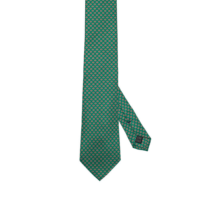 Green 100% Italian Silk Tie with Micro Floral Pattern