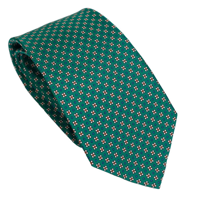 Green 100% Italian Silk Tie with Micro Interlaced Pattern