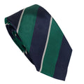 Green 100% Italian Silk Tie With Navy Blue Regimental Stripes