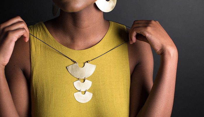 Brass Protector Necklace on model