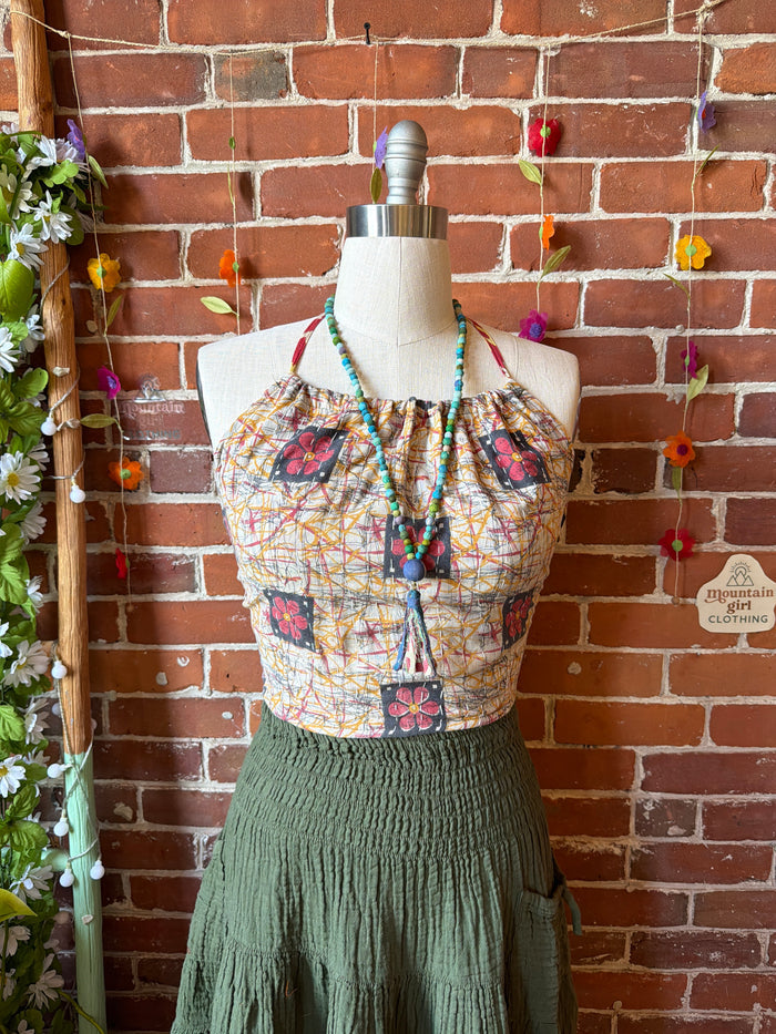 In Bloom Reversible Kantha Halter Top - 100% Cotton - Fair Trade Made - "Plus" Size