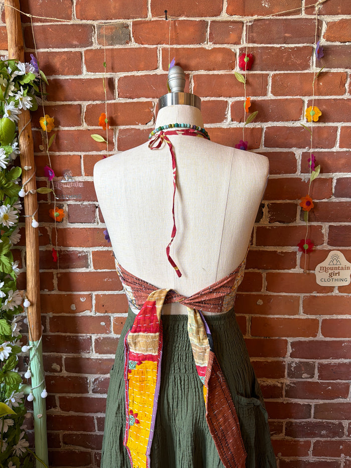 In Bloom Reversible Kantha Halter Top - 100% Cotton - Fair Trade Made - "Plus" Size