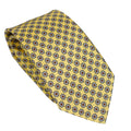 Intense Yellow Pure 100% Italian Silk Tie with Blue and Burgundy Micro Medallion Pattern