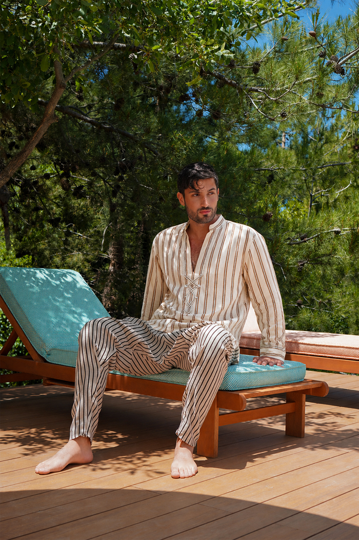 Jerusalem Cotton Ivory & Camel Shirt