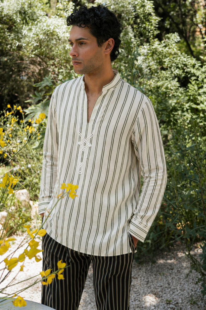 Jerusalem Cotton Ivory & Green Shirt