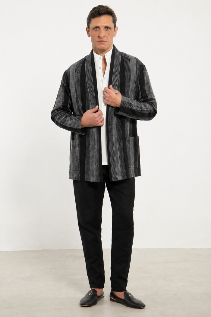 Khaled Linen Black & Grey Jacket