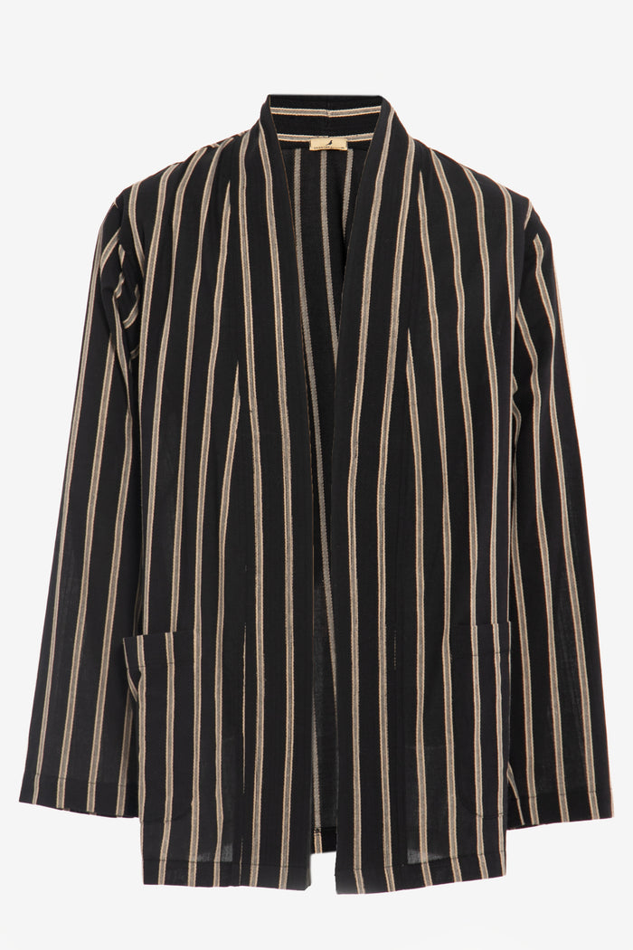 Khaled Linen Black Striped Jacket