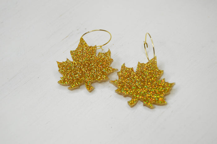 Leaf Glitter Earrings, Fall Earrings, Acrylic Earrings.
