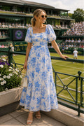 Leighton Puff Sleeve Midi Dress in Blue Floral