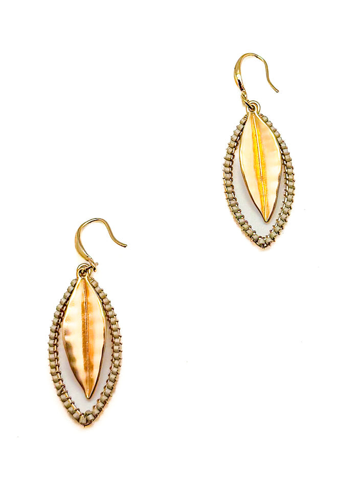 Lena Leaf Drop Earrings in matte gold