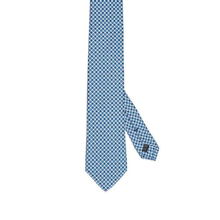 Light Blue 100% Italian Silk Tie With Blue Circular Pattern