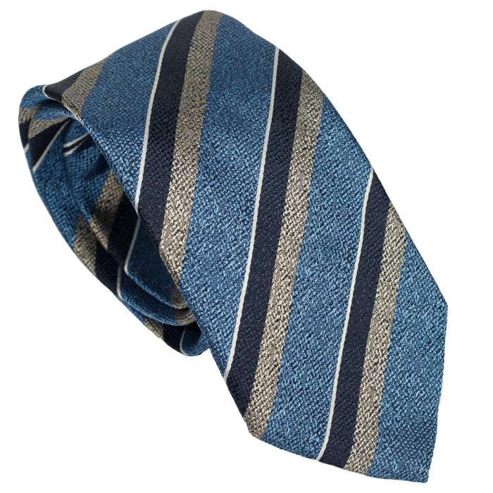 Light Blue  100% Italian Silk Tie With Grey Regimental Stripes