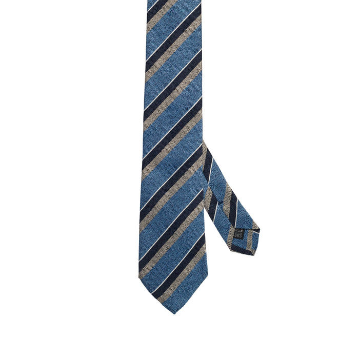 Light Blue  100% Italian Silk Tie With Grey Regimental Stripes