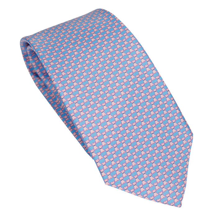 Light Blue 100% Italian Silk Tie With Micro Blue Dog Pattern