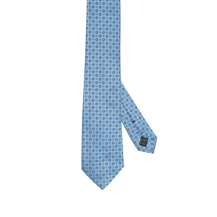 Light Blue 100% Italian Silk Tie With Micro Blue Floral  Pattern