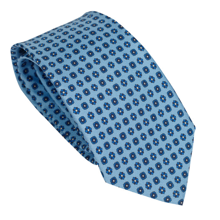 Light Blue 100% Italian Silk Tie With Micro Floral Pattern