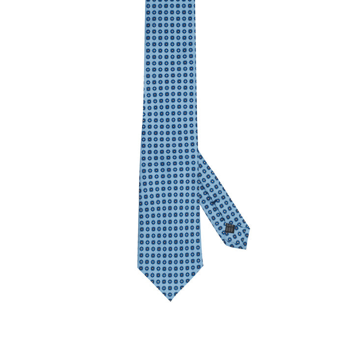 Light Blue 100% Italian Silk Tie With Micro Floral Pattern