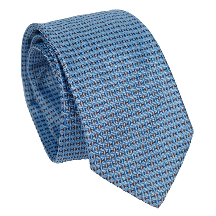 Light Blue 100% Italian Silk Tie With Micro Triangle Geometric Pattern