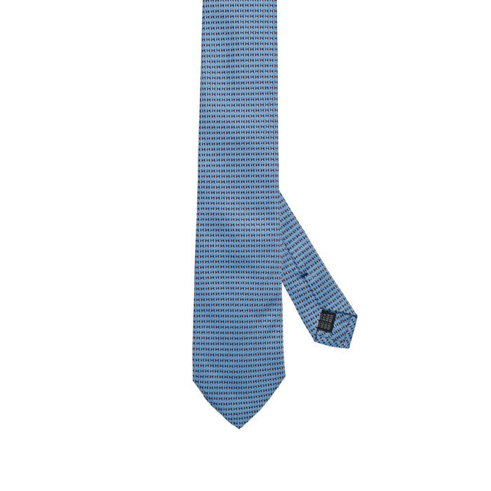 Light Blue 100% Italian Silk Tie With Micro Triangle Geometric Pattern
