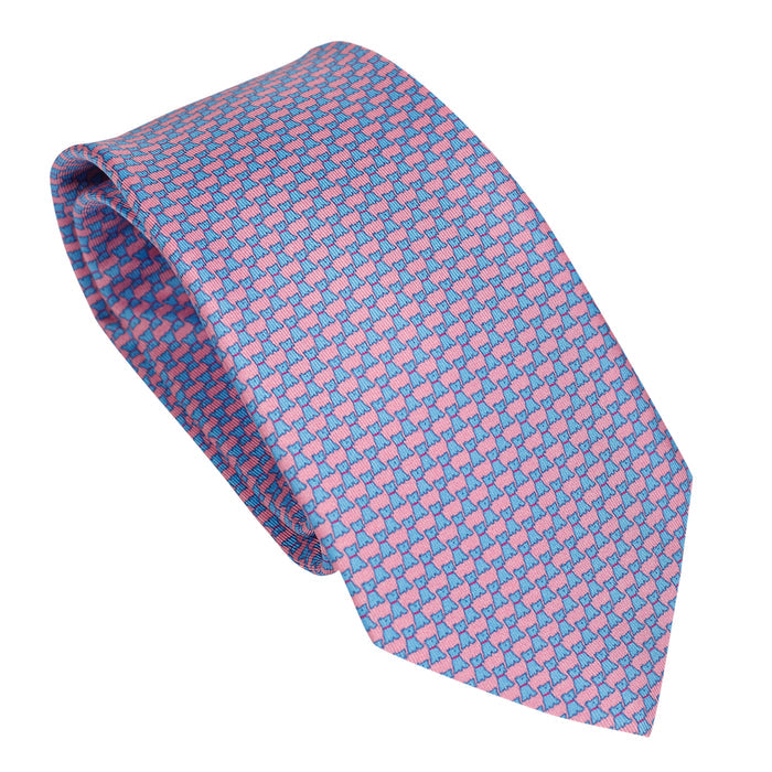 Light Blue 100% Italian Silk Tie With Pink Micro Dog Texture