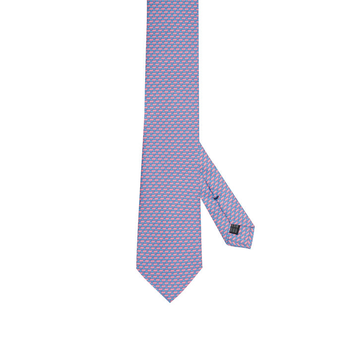 Light Blue 100% Italian Silk Tie With Pink Micro Dog Texture