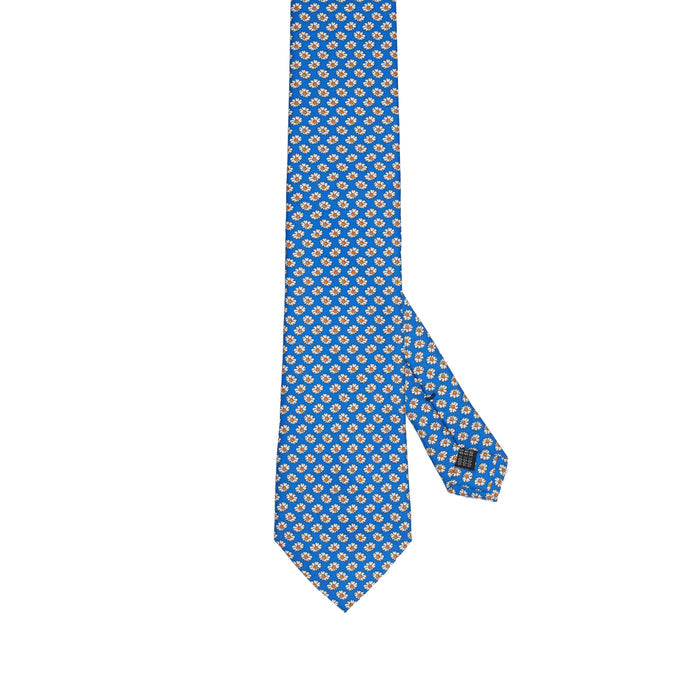 Light Blue 100% Italian Silk Tie With Whimsical Bold Floral Pattern