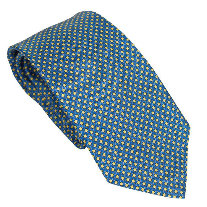 Light Blue 100% Italian Silk Tie With Yellow Micro Geometric Pattern