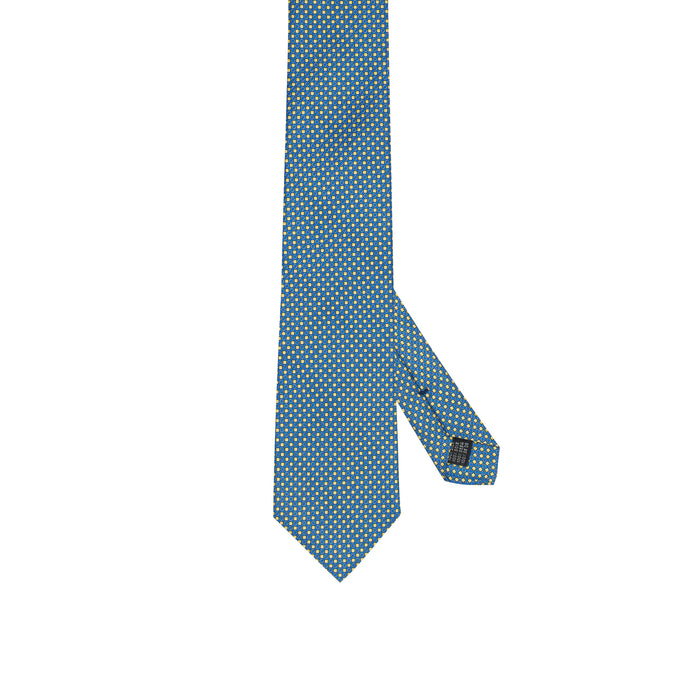 Light Blue 100% Italian Silk Tie With Yellow Micro Geometric Pattern