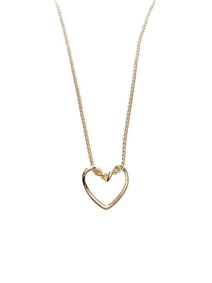 Gold heart-shaped necklace on a white background