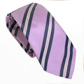 Lilac 100% Italian Silk Tie With Blue Regimental Stripes
