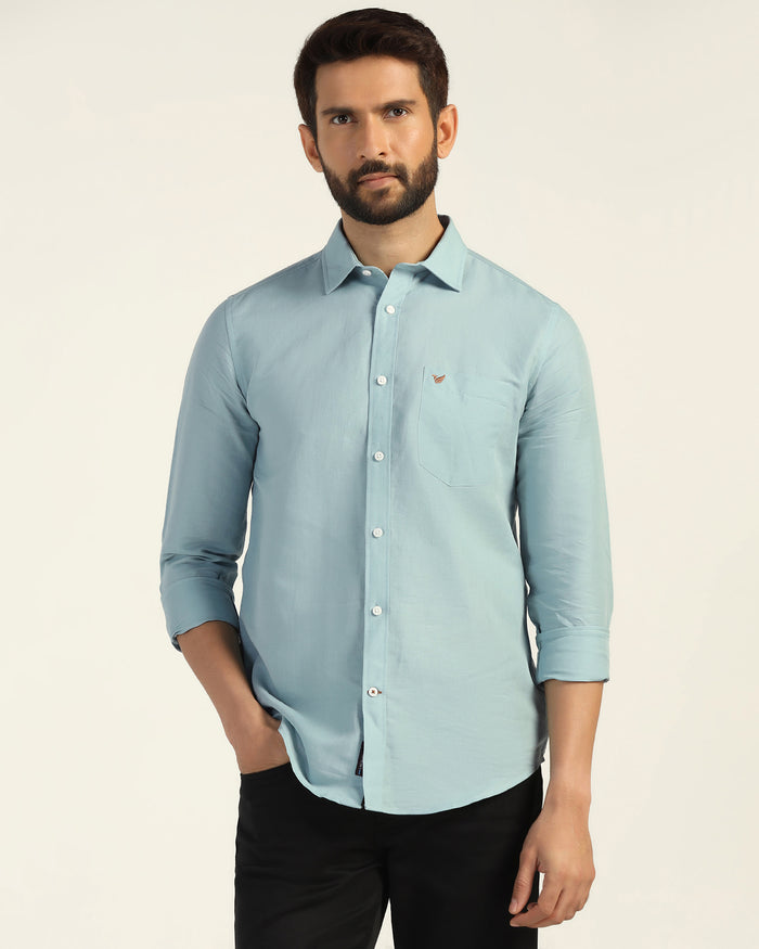 Linen Casual Green Solid Shirt - Salmon
