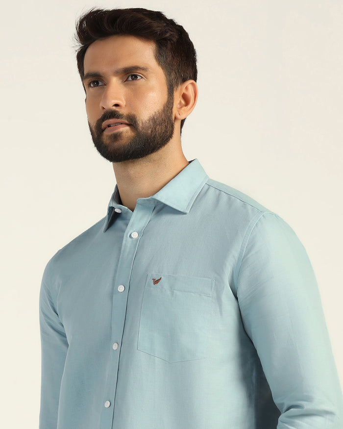 Linen Casual Green Solid Shirt - Salmon