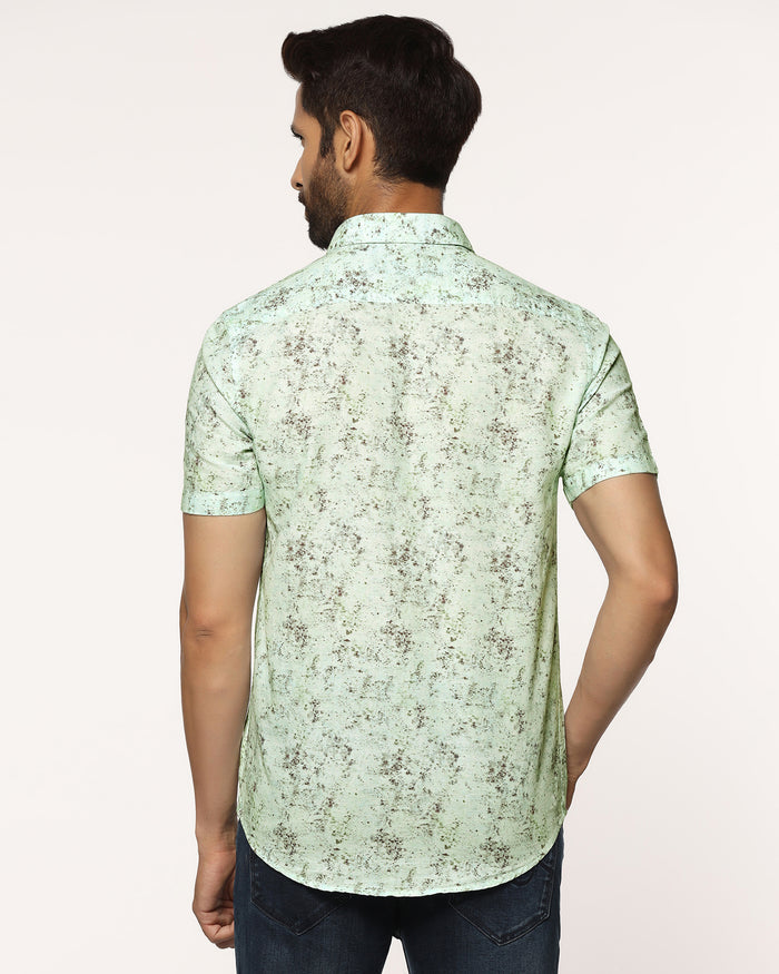 Linen Casual Half Sleeve Grey Printed Shirt - gabin