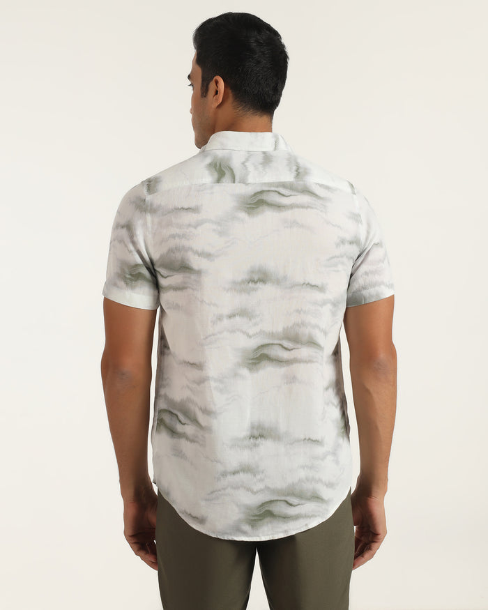 Linen Casual Half Sleeve Grey Printed Shirt - kyren