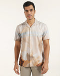 Linen Casual Half Sleeve Ochre Printed Shirt - Avery