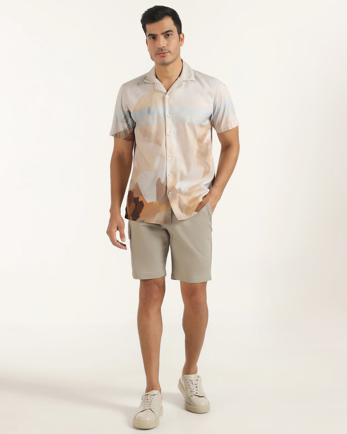 Linen Casual Half Sleeve Ochre Printed Shirt - Avery