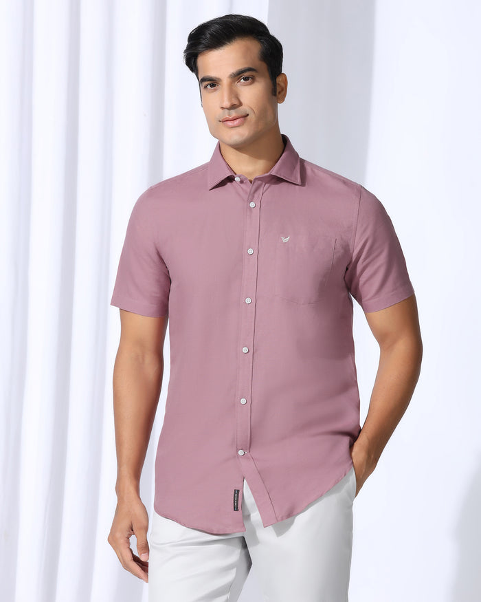 Linen Casual Half Sleeve Pink Solid Shirt - Salmon