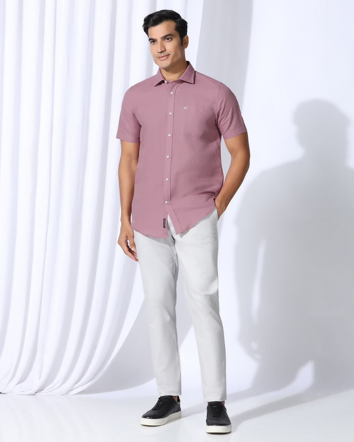 Linen Casual Half Sleeve Pink Solid Shirt - Salmon