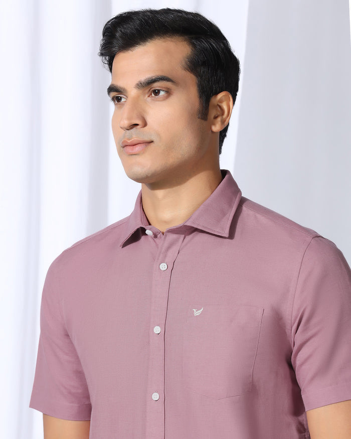 Linen Casual Half Sleeve Pink Solid Shirt - Salmon