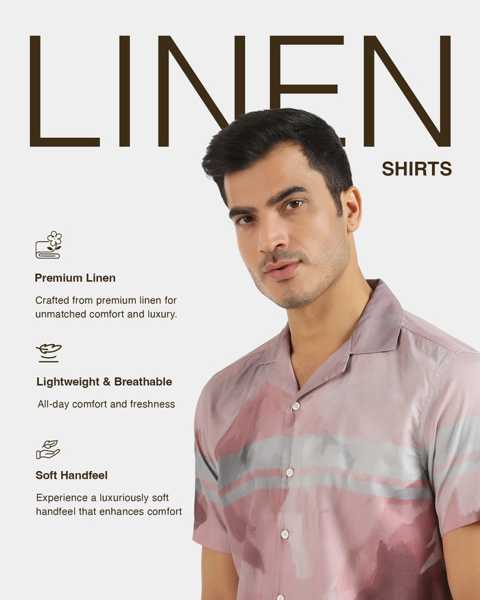 Linen Casual Half Sleeve Red Printed Shirt - avery