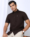 Linen Casual Half Sleeve Tan Solid Shirt - Salmon
