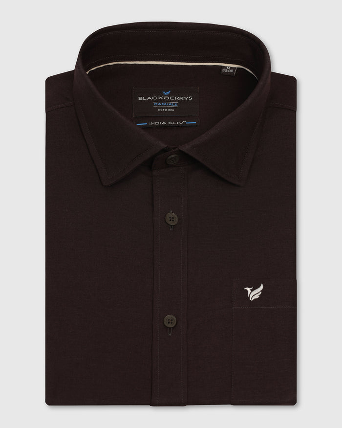 Linen Casual Half Sleeve Tan Solid Shirt - Salmon